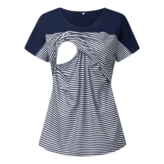 Camiseta De Lactancia De Manga Corta A Rayas Para Mujer Para
