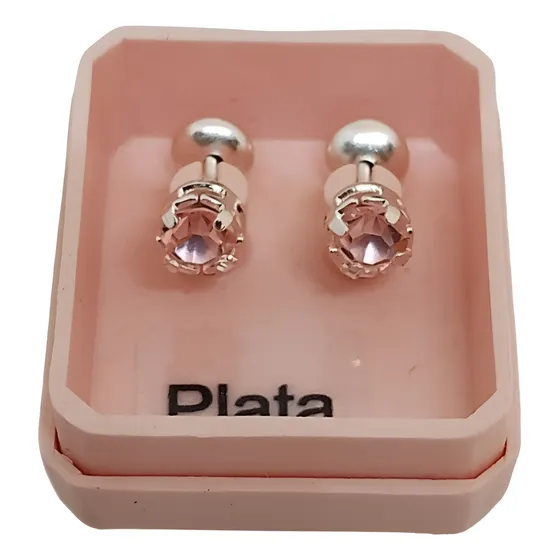 Aritos Abridores Plata 925 Con Cristal Rosa 4mm De Diámetro 