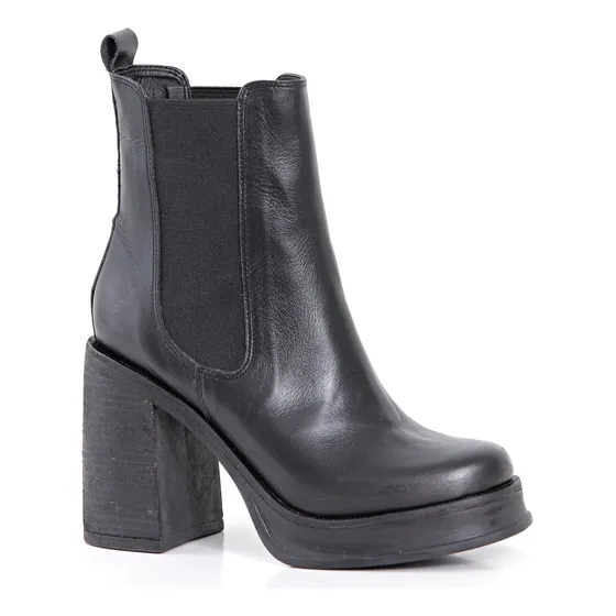 Botas Con Taco De Cuero Mujer Números Negro