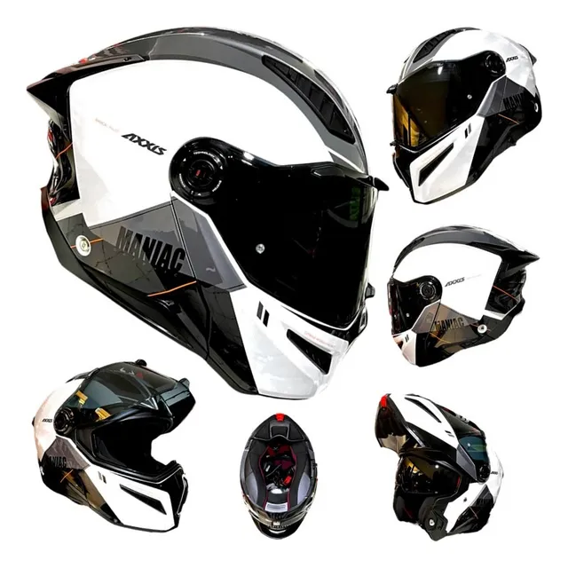 Casco Moto Blanco Negro Brillo Abatible Axxis Ghostfighter