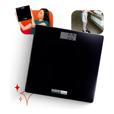 Balança Digital Corporal 180kg Vidro Temperado Alta Precisão Lcd Banheiro Fitness Residencial Hardline Preta 6v