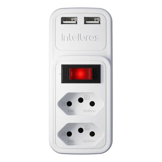 Adaptador Elétrico Branco 2 Tomadas 2 Usb Intelbras Eac 202