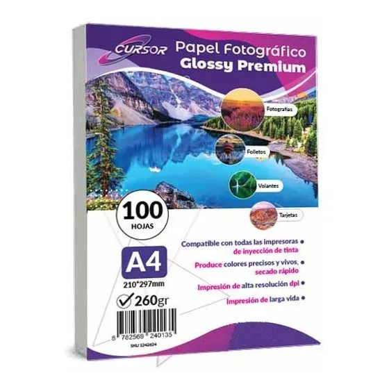 Cursor Papel Fotografico A4 Glossy 260 Gr 100 Hojas