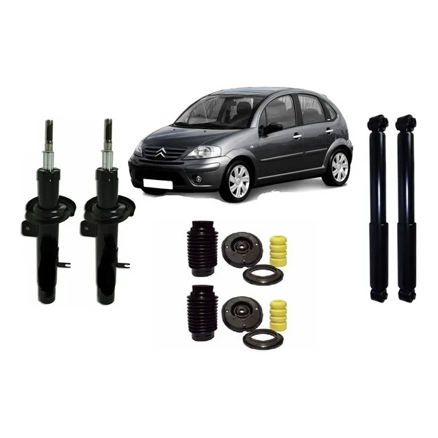 4 Amortecedor + Kit Suspensão Citroen C3 2007 2008 2009 2010