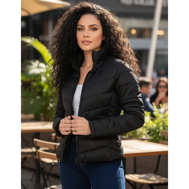 Casaco Bobojaco Jaqueta Puffer Feminina Corta Vento Nylon
