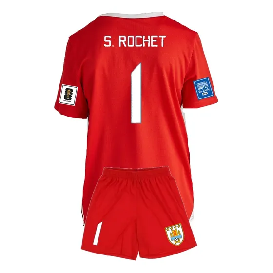 Conjunto Uruguay Eliminatorias Mundial 2026 Camiseta + Short Rojo Lisa 12 Sergio Rochet 1 - Rojo