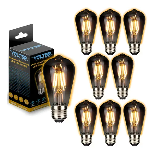 Kit 8 Lâmpada Led St64 Filamento 4w 2200k Fumê Menor Preço