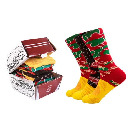 Calcetines Divertidos Hamburguesa Caja Regalo 3 Pares Unisex