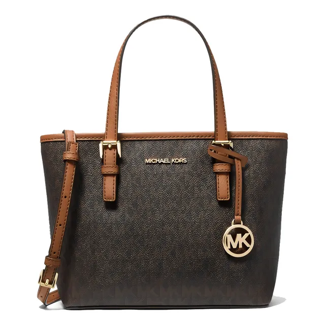Bolsa Michael Kors Original Jet Set Travel Tote X-small Café Acabado de los herrajes Dorado Color Marrón Color de la correa de hombro Marrón claro Diseño de la tela Monograma