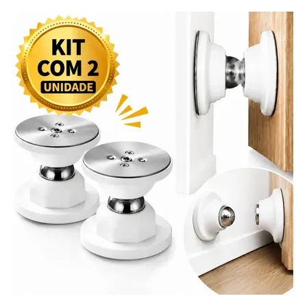 Kit 2 Trava porta Magnético adesivo fixador Prendedor com imã 2 unidades de aparador de portas ima dupla face não precisa furar Fixação magnética que mantém a porta aberta evitando batidas do portão