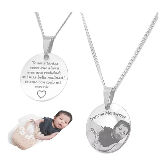 Cadena Con Foto Personalizada + Grabado Texto Parte Trasera.