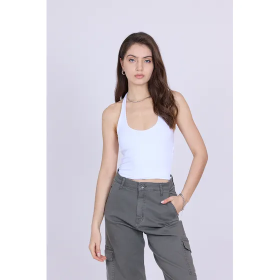 Top Cuello Halter Lycra Basico Talles Colores Mujer Scombro