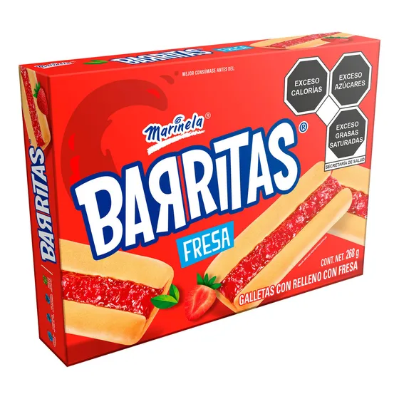 Barritas De Fresa Marinela 268g 4 Paquetes De 2 Galletas C/u