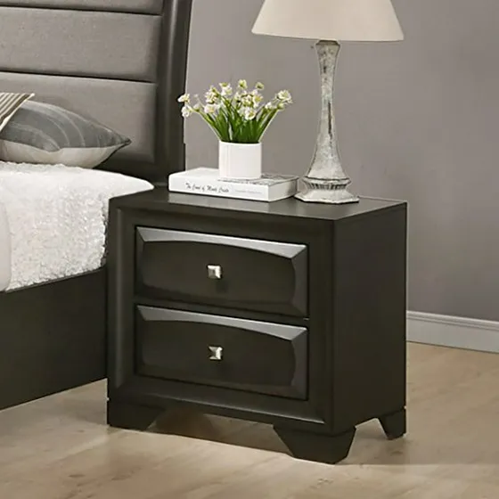 Mesa De Noche De Madera Con 2 Cajones En Gris Antiguo