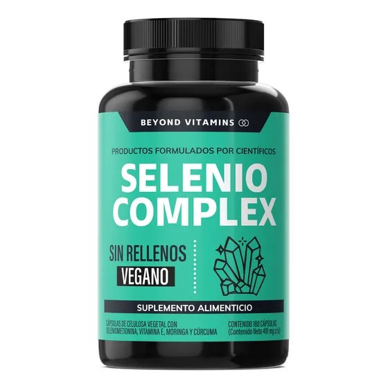 Selenio | Seleniometionina 240mcg Fortalecido Con Vitamina E, Moringa Y Raíz de Cúrcuma (curcuminoides) | 100% Vegano Beyond Vitamins | Curcumina Sin Sabor | 180 Cápsulas