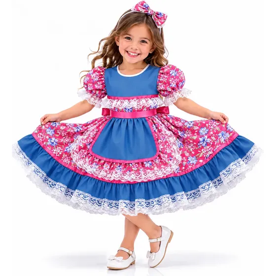 Vestido Festa Junina Caipira São João Infantil Colorido Luxo