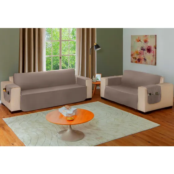 Kit Protetor Para Sofá 3 E 2 Lugares Em Suede Aveludado
