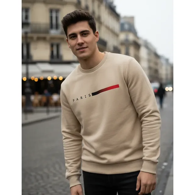 Moletom Masculino Gola Careca Flanelado Paris Suéter Frio