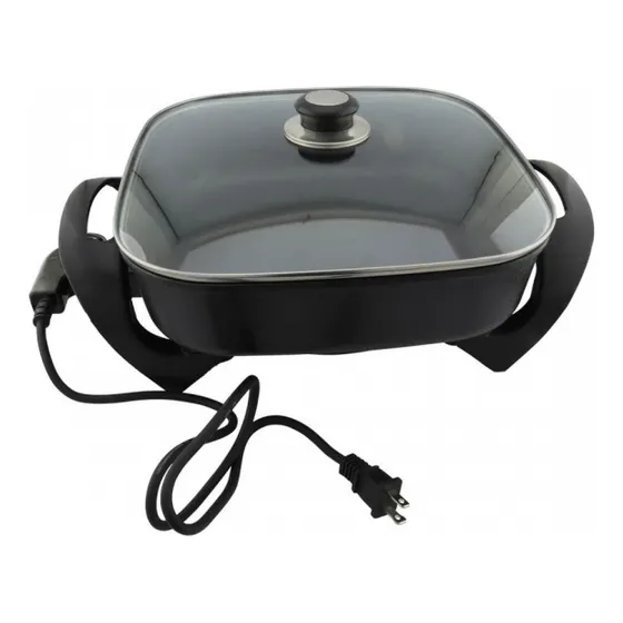 Asador Sartén Plancha Eléctrico Tapa De Vidrio Color Negro
