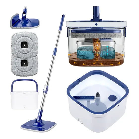 Mopa Trapeador Giratoria 360° Plegable Con Balde Centrifugo Color Azul Marca Leforge