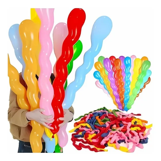 40 Globos Spiral Enrulado Espiralados Largos Latex