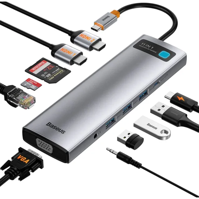 Hub Baseus 11 En 1 Tipo C Metal Gleam Multifunctional