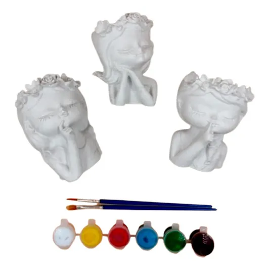 Figuras De Yeso 3 Niñas Maceteros + Pintura