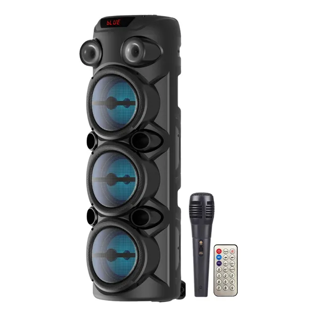 Parlante Inalámbrico Portátil 3x8 Con Micrófono Luces Led Rgb Bluetooth Aux Sd