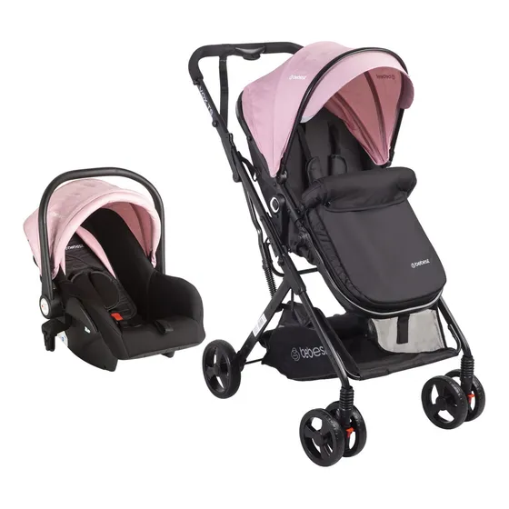 Coche Paseo Bebesit Travel System Vox 3en1 + Cubrecuerpo Color Rosa Chasis Negro