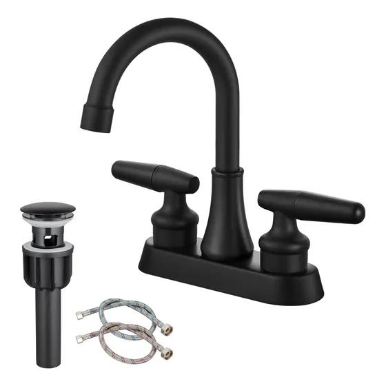 Grifo Baño Negro Mate 4  Central Para Lavabo 2 Asa Montaje