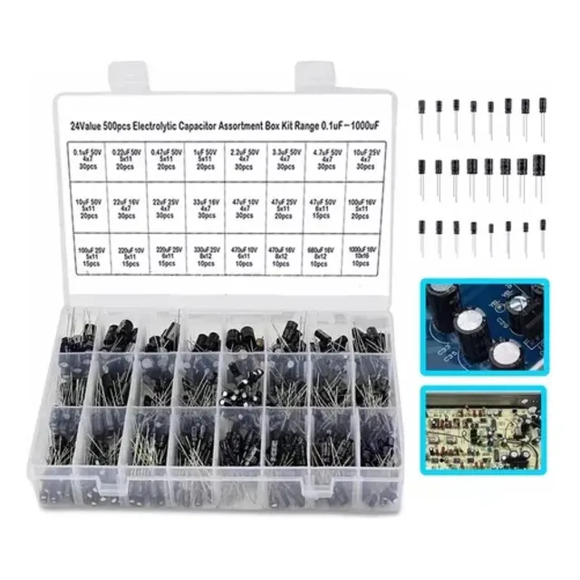 Kit Capacitores Electrolíticos 500pcs Valores 0.1-1000uf