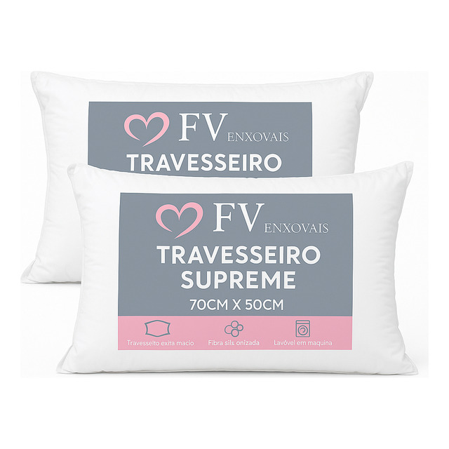 Kit 2 Travesseiros Select Luxo Fibra Antialérgica 70cm E 50cm Branco