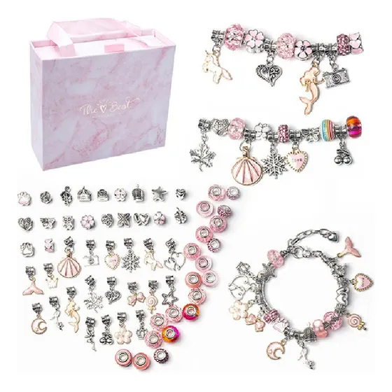 Juego De Pulsera Infantil De Pedrería 63 Piezas + Bolso