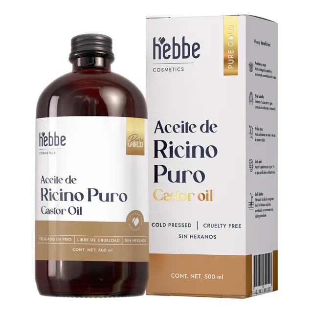 Aceite de Ricino Natural Puro Orgánico Hebbe 500ml