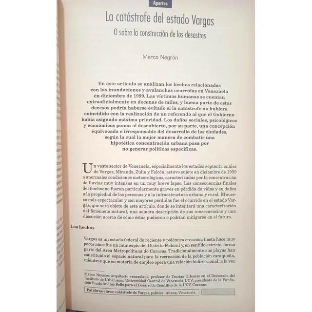 Catástrofe De Vargas O La Construcción De Los Desastres