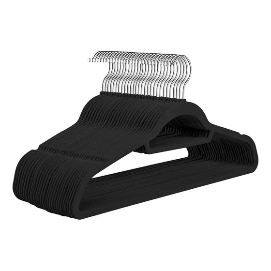 Set 30 Colgadores De Ropa Terciopelo Percha Antideslizante Color Negro Vidita Velvet hang