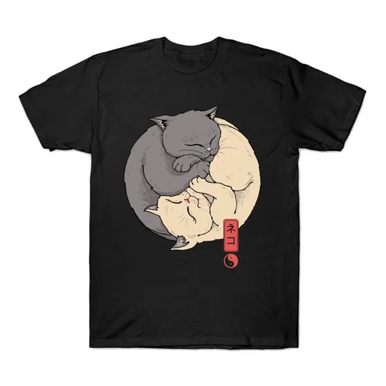 Playera Yin Y Yang Cats Tiernos Estilo Japones Fuerzas Opues