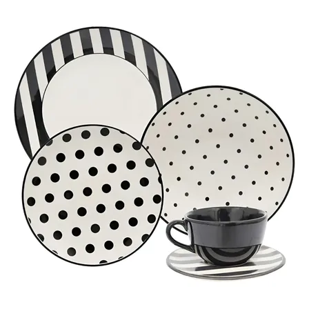 Aparelho De Jantar E Chá 30 Peças Unni Stripes And Dots Cor Multicor