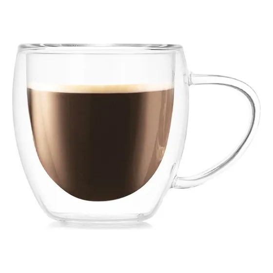 2 Copo Vidro Duplo Parede Para Café Chá Drink 150ml C/alça