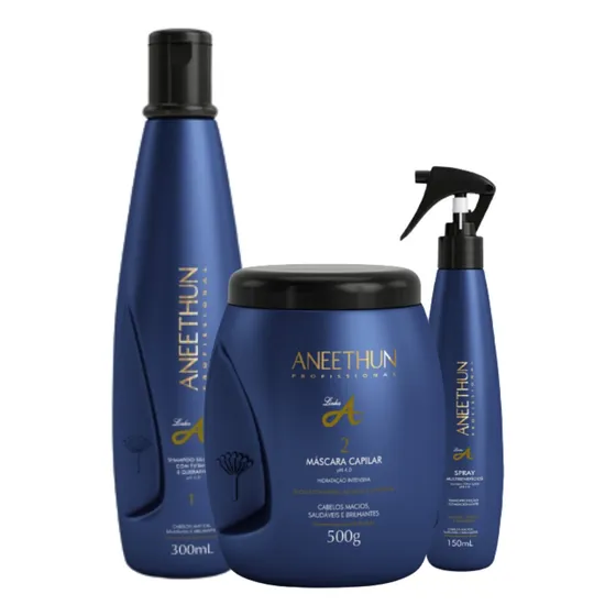 Kit Shampoo Mascara E Protetor Termico Linha A Aneethun