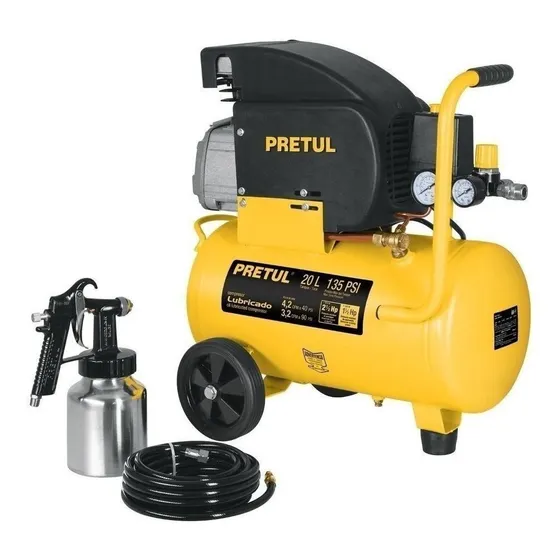Set Compresor De Aire 20l Pistola Baja Presión Manguera 5 Mt