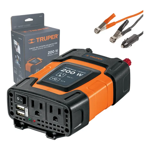 Inversor Convertidor De Corriente Auto 200w 12v-120v Truper