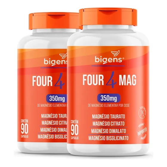 2x Four 4 Mag - Blend Com 4 Tipos De Magnésio (taurato, Citrato, Dimalato, Bisglicinato) 350mg Elementar | 180 Caps | Bigens