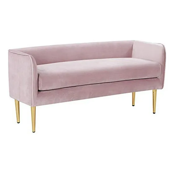 Banqueta Tapizada En Terciopelo Rosa Con Patas De Metal Dora