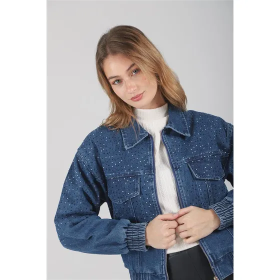 Campera Premium De Jean Vakz Con Cierre Y Strass Gu70014
