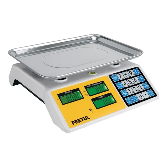 Báscula Comercial Digital 30kg Multifunción Pretul BASE-30P Color Amarillo