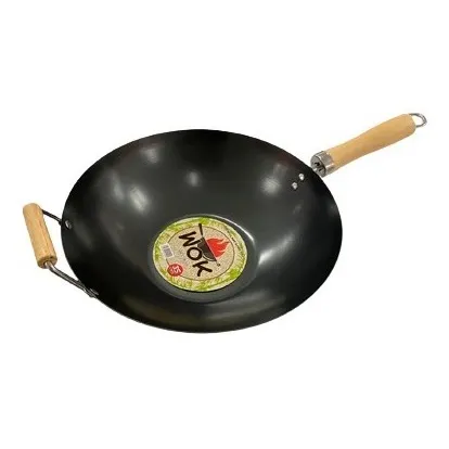 Wok Nuevo Chino De Hierro Inducción Mango De Madera 36 Cm