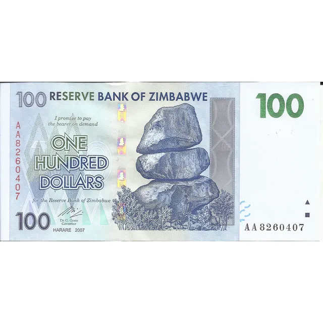 Zimbabwe Billete 100 Dolares 2007