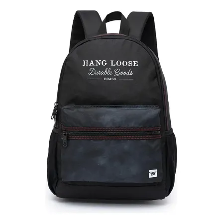 Mochila Hang Loose Faculdade Masculina Reforçada Escolar Cor Preto Liso