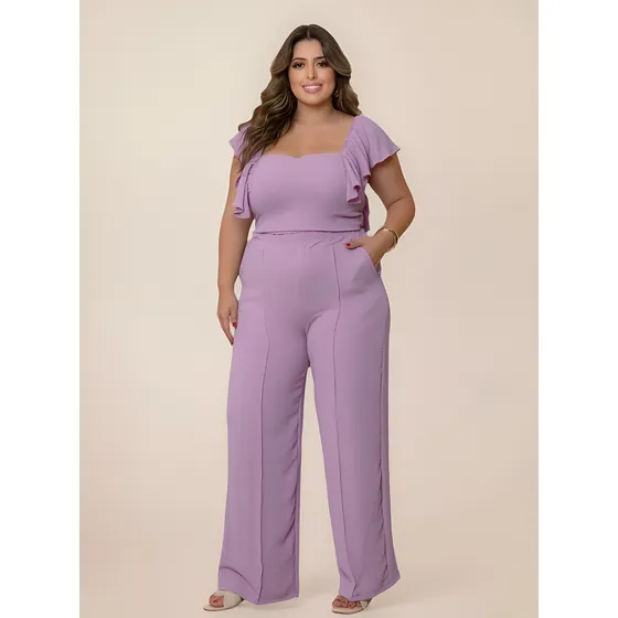 Conjunto Calça E Cropped Plus Size Feminino Pantalona Moda